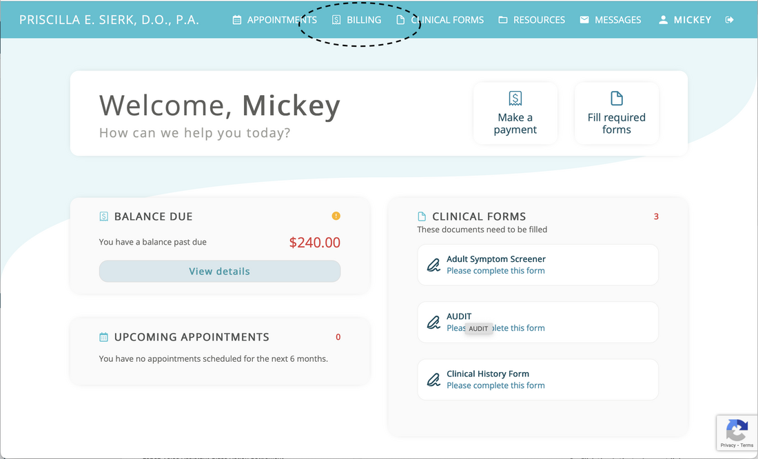 Select Billing from top menu